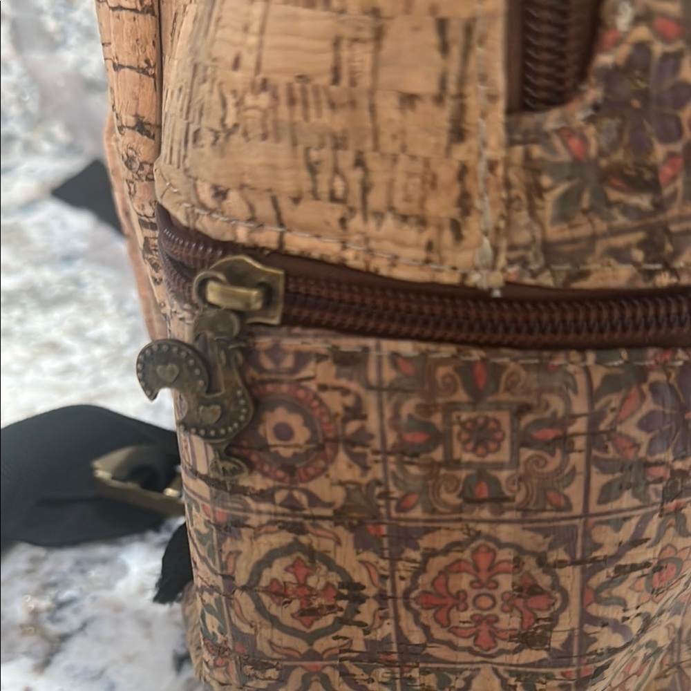 Portugal Cork Textured Backpack with Patterned Accents - Picture 6 of 12